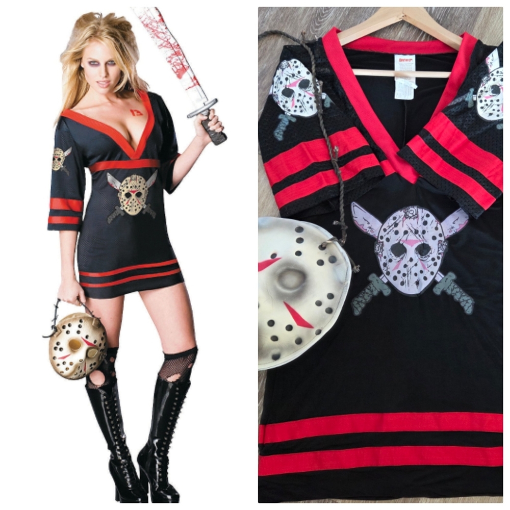 Miss Sexy Friday the 13th Voorhees Jason Halloween Costume Cosplay V Plunge Neck